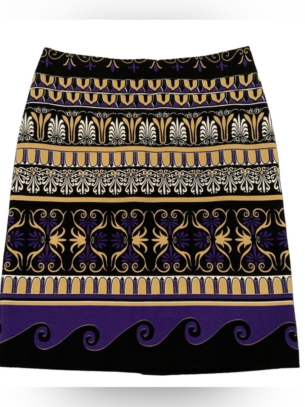 J. McLaughlin Skirt Classic Straight Sz 0 Stretch Preppy Purple Tan Printed New